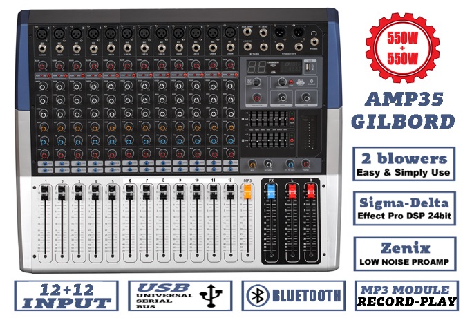 gilbord amp35 εσωτερική κονσόλα ήχου με equalizer και ψηφιακή οθόνη